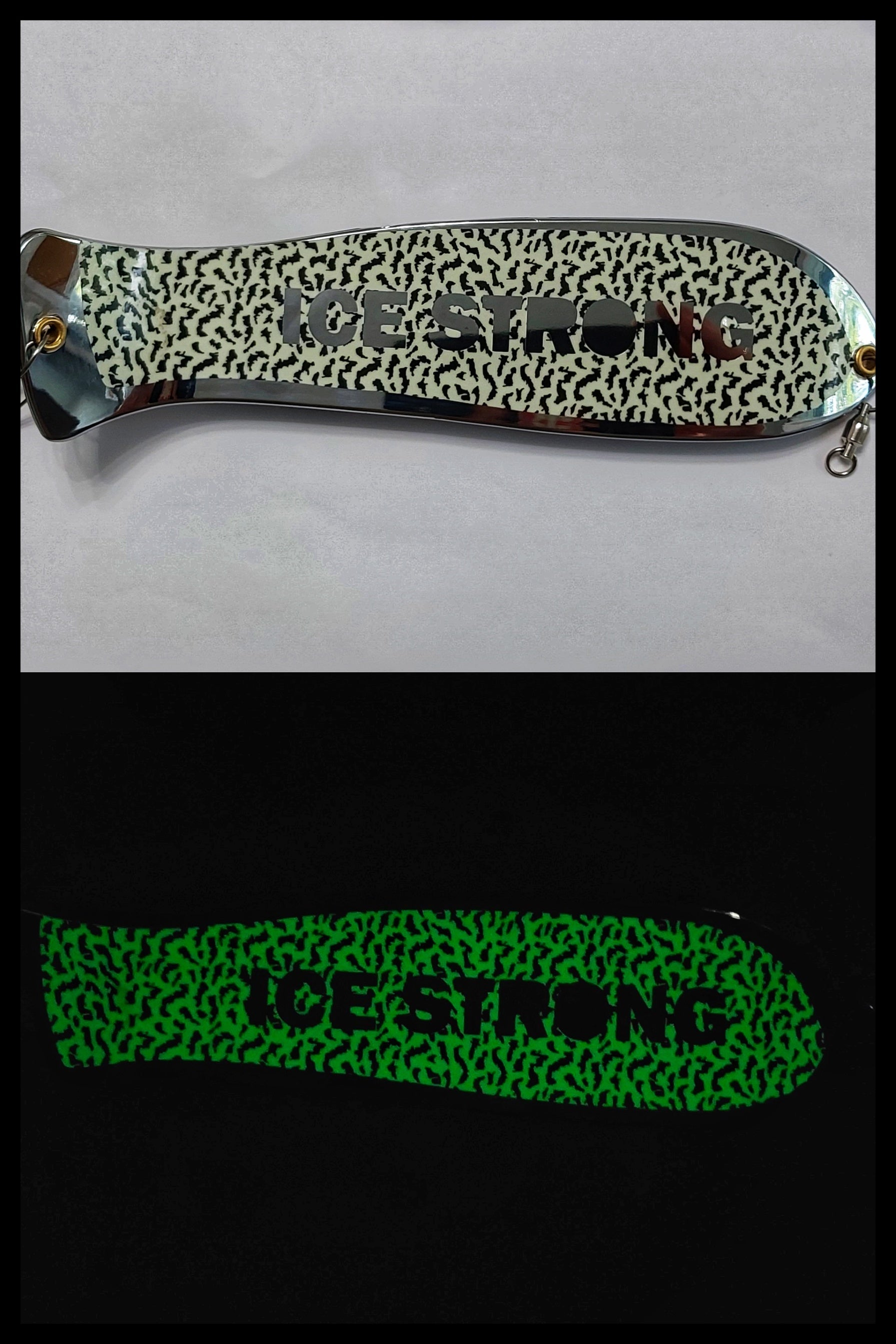 Ice Strong Outdoors - 12" Chrome JUDY or PERSONALIZED Dual Fin Fishblade!
