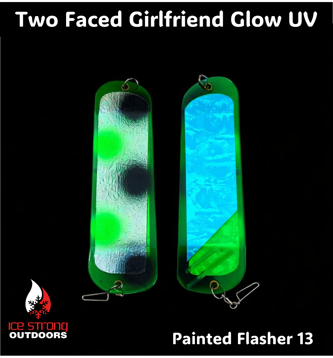Ice Strong Outdoors - 8.5" Dual Fin Flasher Series - Painted Glow/UV Series - NEW DRIP SERIES LAUNCHED MAY 2026